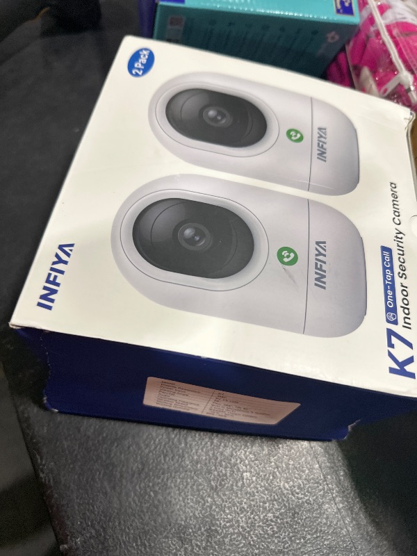 Photo 1 of INFIYA 2K Security Camera Indoor-360 Cameras for Home Security and One-Tap Call, Elderly/Cat/Baby/Nanny, Motion Alert, Intelligent Tracking, 2.4GHz WiFi Only, Work with Alexa/Google Home, K7 2Pack