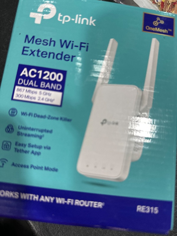 Photo 1 of TP-Link AC1200 WiFi Extender, 2025 Wirecutter Best WiFi Extender, 1.2Gbps Home Signal Booster, Dual Band 5GHz/2.4GHz, Up to 1600 Sq.ft and 32 Devices, EasyMesh Compatible, One Ethernet Port (RE315)
