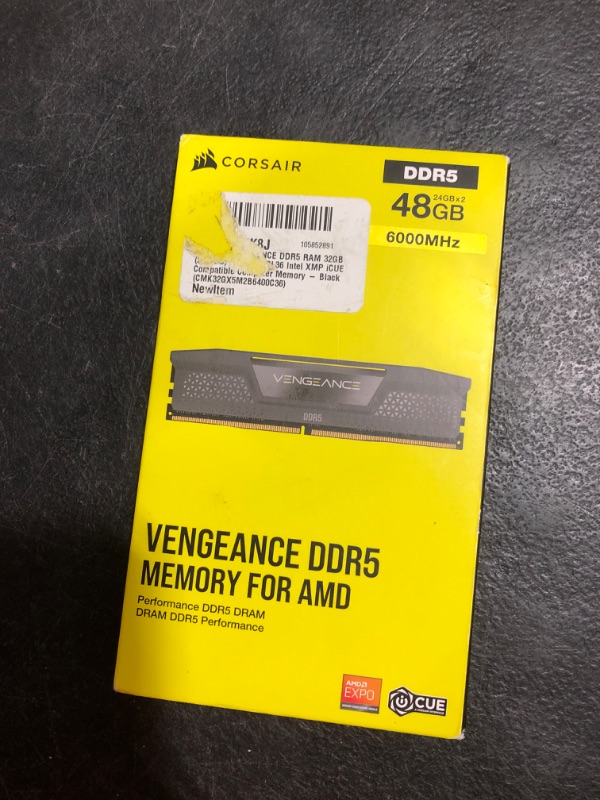 Photo 1 of CORSAIR Vengeance DDR5 48GB (2x24GB) DDR5 6000MHz CL30 AMD Expo Intel XMP iCUE Compatible Computer Memory – Gray (CMK48GX5M2B6000Z30)