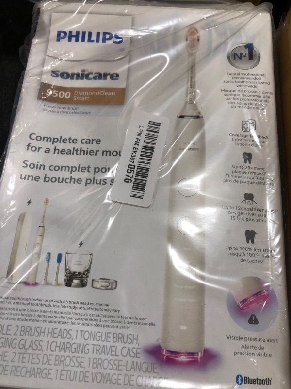 Photo 1 of Philips Sonicare DiamondClean Smart 9500 Electric Toothbrush, Sonic Toothbrush with App, Pressure Sensor, Brush Head Detection, 5 Brushing Modes and 3 Intensity Levels, White, Model HX9923/01
