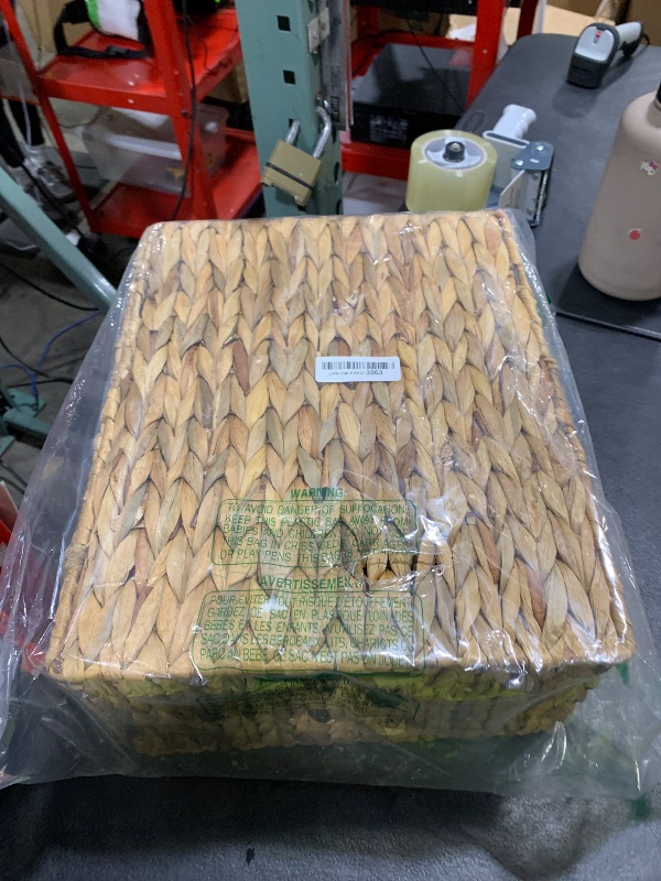 Photo 1 of StorageWorks Extra Large Wicker Baskets with Lid for Organizing, Water Hyacinth Storage Baskets for Shelves, Decorative Box with Built-in Handles, Natural, 1 Pack