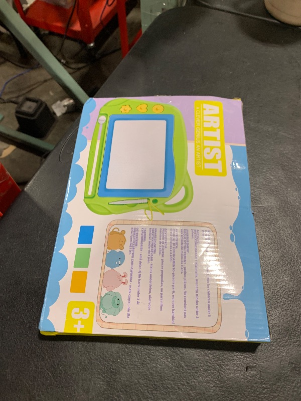 Photo 1 of AiTuiTui Magnetic Drawing Board Mini Travel Doodle, Erasable Writing Sketch Colorful Pad Area Educational Learning Toy for Kid/Toddlers/Babies with 3 Stamps and 1 Pen (Green)