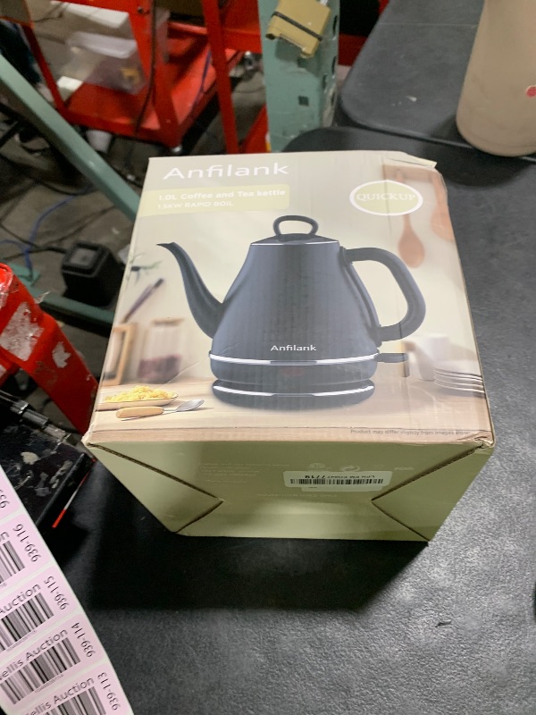 Photo 1 of Anfilank Electric Gooseneck Kettle, 1L 1500W Fast Boil, 100% Stainless Steel BPA Free Pour-Over Coffee & Tea Kettle, Water Boiler with Auto Shut & Boil-Dry Protection, Black