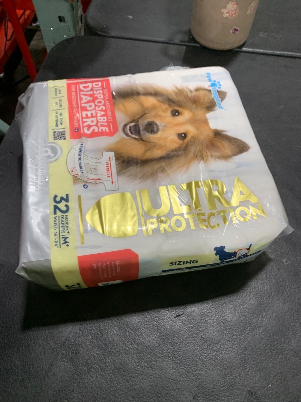Photo 1 of Paw Inspired 32ct Disposable Dog Diapers | Female Dog Diapers Ultra Protection | Diapers for Dogs in Heat, Excitable Urination, or Incontinence (Medium Plus)