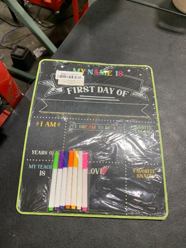 Photo 1 of 4 THOUGHT First & Last Day of School Chalkboard Sign- 11x14 Inch Double-Sided Reusable Signs for Kids, Back to School Photo Prop for Kindergarten Preschool, Icluding 7 Markers