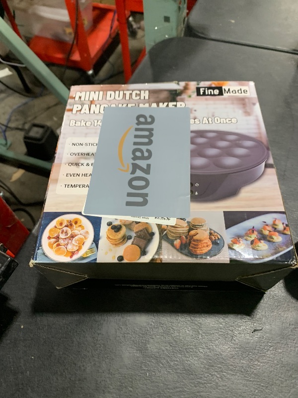 Photo 1 of FineMade Non Stick Pancakes Maker Machine, Electric Poffertjes Pan with Browning Control, Mini Ebelskiver Aebleskiver Pan, Dutch Pancake Maker, with Brush & Forks, 14 Slots, Black