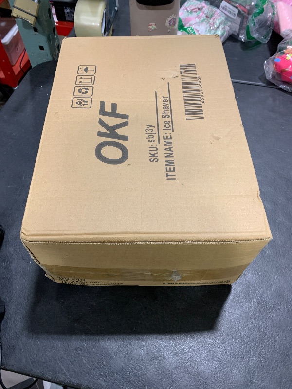 Photo 1 of OKF Ice Shaver Prevent Splash Snow Cone Machine, Electric 3 Blades Shaved Ice Machine, 380W Ice Shaver Machine, 286lbs/hr Snow Cone Maker, Ice Crushers for Home Use and Commercial Ice Crusher (Silver)