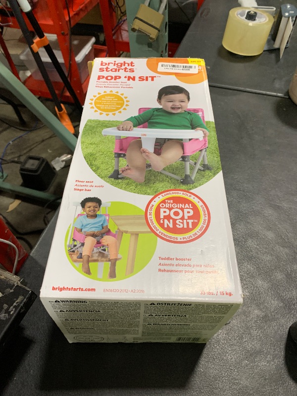 Photo 1 of Bright Starts Pop 'N Sit Portable Booster, Indoor/Outdoor Use, Floor Seat with Feeding Tray, Pink, 6 Mos - 3 Yrs