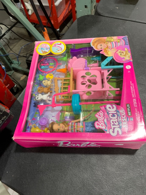 Photo 1 of Barbie and Stacie to The Rescue Doll & Playset, Puppy Obstacle Course with Doll, 3 Dog Figures & 18 Accessories