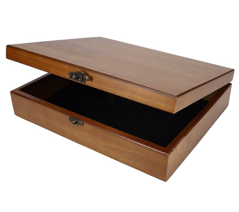 Photo 1 of WE Games Old World Wooden Box with Brass Latch – Vintage-Style Wooden Keepsake Box for Jewelry & Trinket Storage, Walnut Finish