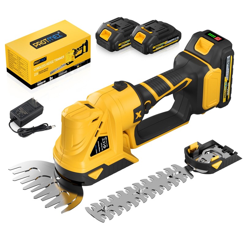 Photo 1 of Cordless Hedge Trimmer, 21V Electric Hedge Trimmer, 2 in 1 Handheld Grass Shear & Shrubbery Trimmer with 2 * 2.0Ah Batteries & Charger for Garden, Lawn