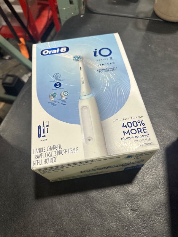 Photo 1 of Oral-B iO Deep Clean Rechargeable Electric Powered Toothbrush, White with iO Series 3 Limited, 2 Brush Heads and Travel Case - Pressure Sensor to Protect Gums - 3 Cleaning Settings - 2 Minute Timer