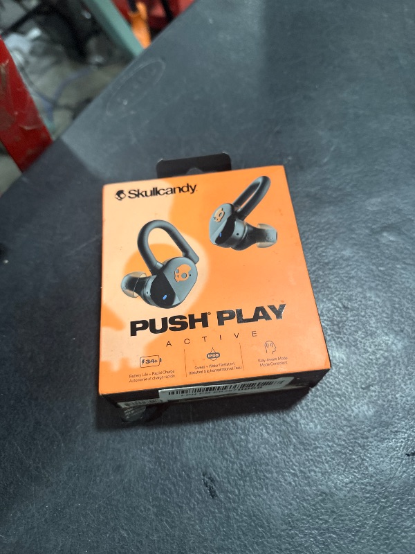 Photo 1 of PARTS ONLY---------------------------------------------------------------------------------------------Skullcandy Push Play Active Wireless Earbuds, Bluetooth Headphones, Noise Isolating, 34 Hrs Battery, Secure-Fit Over-Ear Hanger, Sweat Water Resistant, 