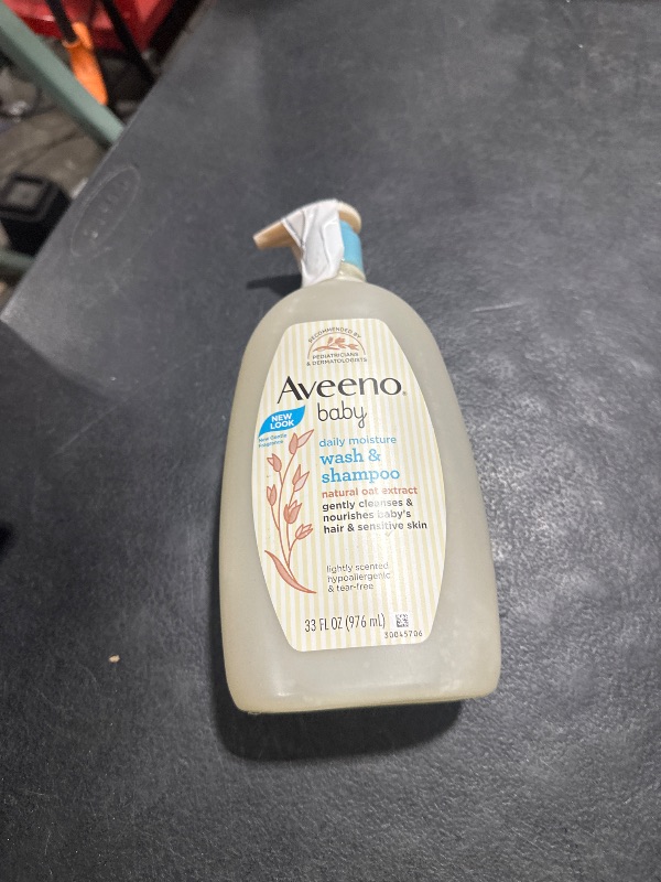 Photo 1 of Aveeno Baby Daily Moisture Body Wash & Shampoo with Natural Oat Extract, Hypoallergenic, Tear-Free, Paraben-Free, pH-Balanced Formula For Sensitive Hair & Skin, 33 fl oz