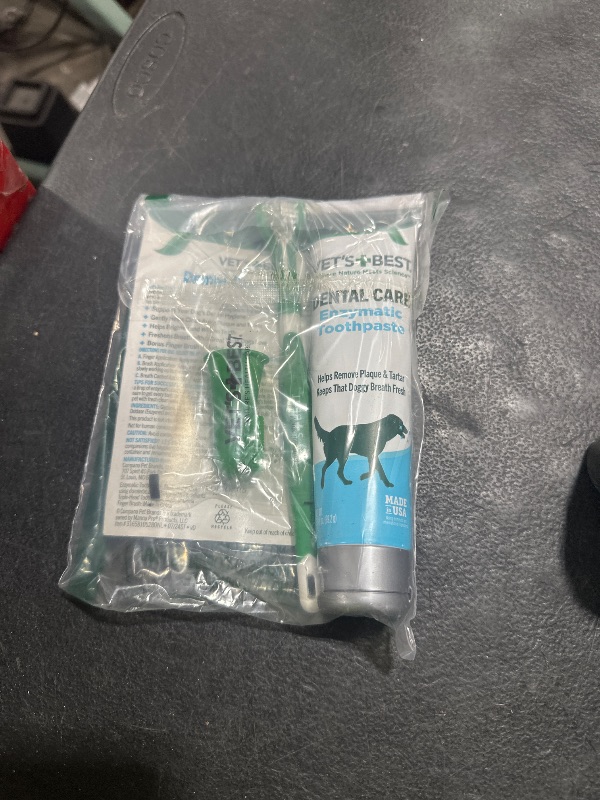 Photo 1 of Vet's Best Dog Toothpaste & Dog Toothbrush, Dental Kit, Plaque Remover for Teeth, Whitens Teeth, Freshens Canine Breath, Veterinarian Formula, Finger Toothbrush Included