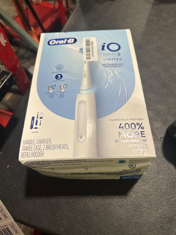Photo 1 of Oral-B iO Deep Clean Rechargeable Electric Powered Toothbrush, White with iO Series 3 Limited, 2 Brush Heads and Travel Case - Pressure Sensor to Protect Gums - 3 Cleaning Settings - 2 Minute Timer