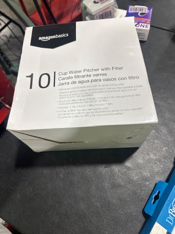 Photo 1 of Amazon Basics 10-Cup Pitcher with Filter Compatible with Brita Water Filter Pitcher for Clean, Crisp Water, WQA and NSF Certified, Made in Europe