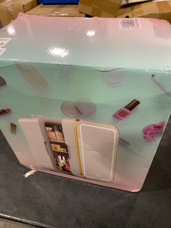 Photo 1 of YLFU Skincare Fridge, 6L/10 Can Mini Fridge for Bedroom with Dimmable LED Mirror, Portable Cooler & Warmer Small Compact Refrigerator for Skincare, Cosmetics, Bedroom and Office, White