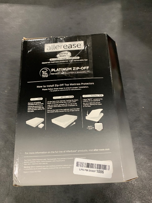 Photo 1 of AllerEase Platinum Zip-Off Top Waterproof Mattress Protector Queen Size 360 Degree Zipper Allergen Barrier Temperature Balancing Luxurious Plush Top Separately Machine Washable Mattress Cover (White)