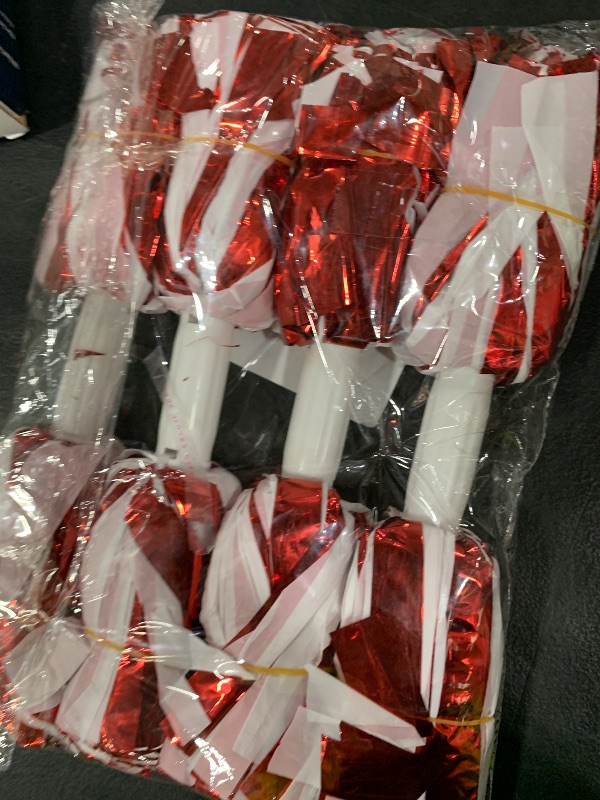 Photo 1 of 4Pcs Metallic Cheerleading Pom Poms, Creatiee 2 Pair Cheerleader Cheering Squad Pompoms for School Sports Dance Games Team Spirit Cheer (Red-White)