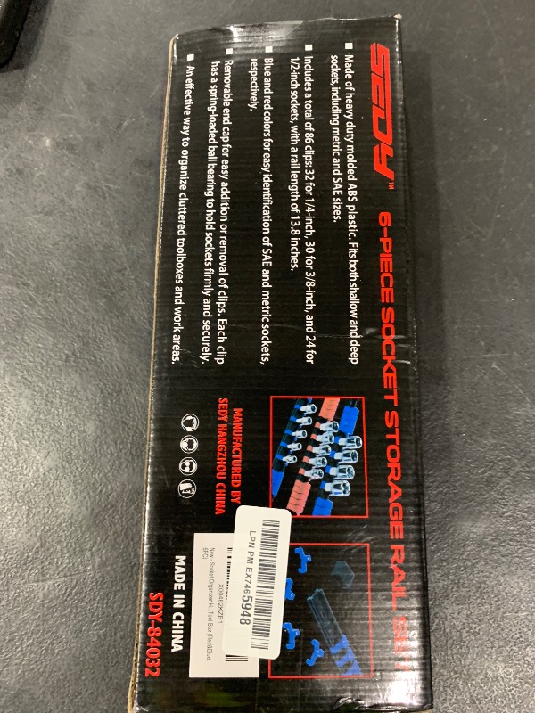 Photo 1 of Socket Organizer Holder Set: 6-Piece Premium Quality Socket Rail with Labels for Tool Box Drawer Blue and Red, 1/4-Inch x 32 Clips, 3/8-Inch x 30 Clips, 1/2-Inch x 24 Clips