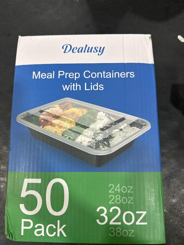 Photo 1 of Dealusy 50 Pack (100-Piece) 32 oz Meal Prep Containers Reusable with Lids, Sturdy Leakproof & Food Safe, Microwave, Freezer, Dishwasher Safe Prep Containers, To Go Take Out Plastic Food Storage