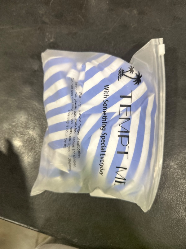 Photo 1 of Tempt Me Women Blue White Stripe Two Piece Scoop Neck Bikini Crop Top Swimsuit Sporty High Waisted Bathing Suit M