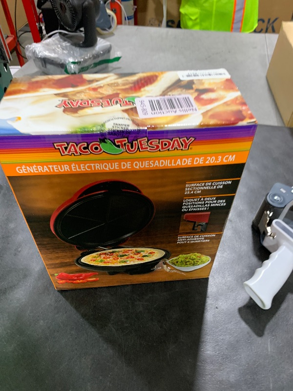 Photo 1 of Taco Tuesday Deluxe 8-Inch 6-Wedge Electric Quesadilla Maker with Extra Stuffing Latch, Red