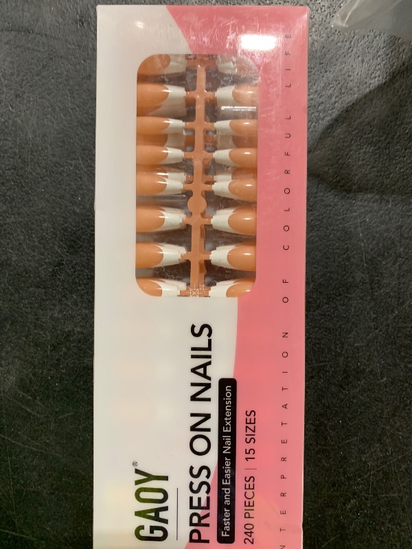 Photo 1 of GAOY French Gel Nail Tips, 240Pcs Press on Nails Clear Nude Medium Coffin, Pre-applied Primer and Base Coat Cover, 15 Sizes Pre-filed Fake Tips for Extension