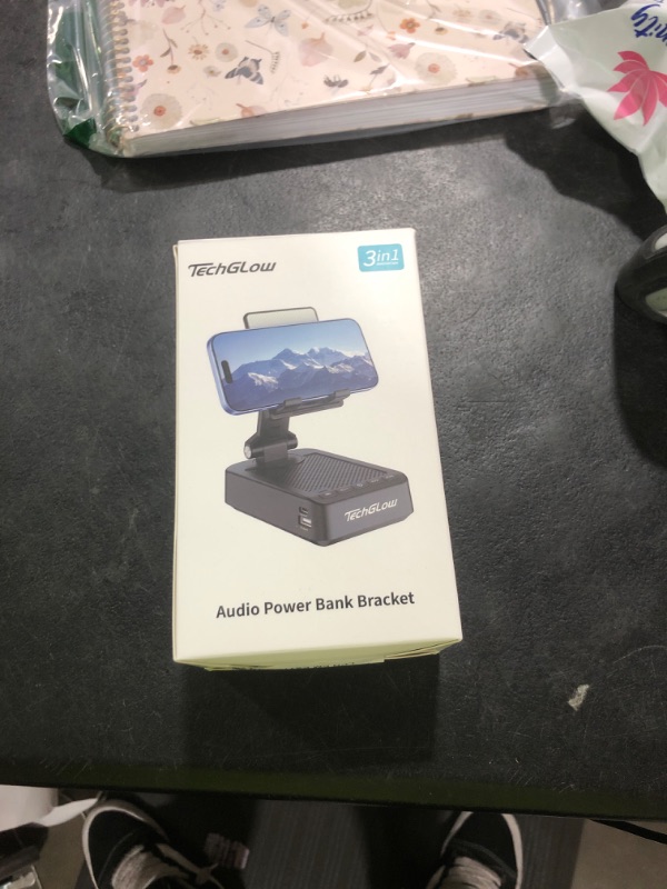 Photo 1 of TechGlow Foldable Cellphone Stand with Bluetooth Speaker Power Bank 360° Rotatable Phone Stand Birthday Gifts for Men Women Mother Father Cool Tech Gadgets