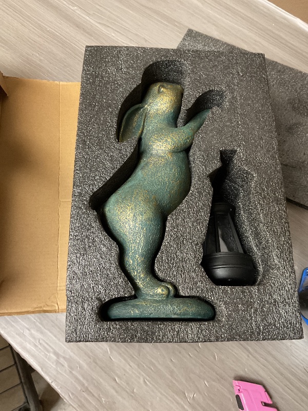 Photo 1 of MININOVA Garden Statues Rabbit with Solar Lantern Outdoor Bunny Figurines Decorations for Patio Yard Lawn Ornaments Gifts for Birthday Easter Housewarming