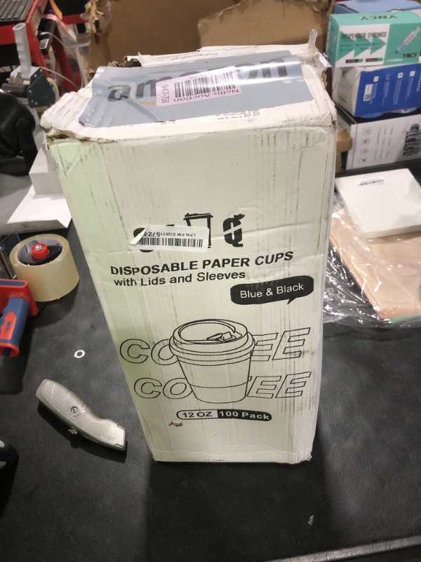 Photo 1 of SIUQ 100 Pack 12 oz Coffee Cups with Lids, Disposable Paper Coffee Cups with Sleeves for Hot/Cold Drinks Parties, Picnic, Travel, and Events (Navy and Black)