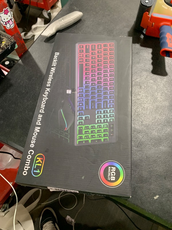 Photo 1 of Wireless Keyboard and Mouse Combo - RGB Backlit, Rechargeable & Light Up Letters, Full-Size, Ergonomic Tilt Angle, Sleep Mode, 2.4GHz Quiet Keyboard Mouse for Mac, Windows, Laptop, PC