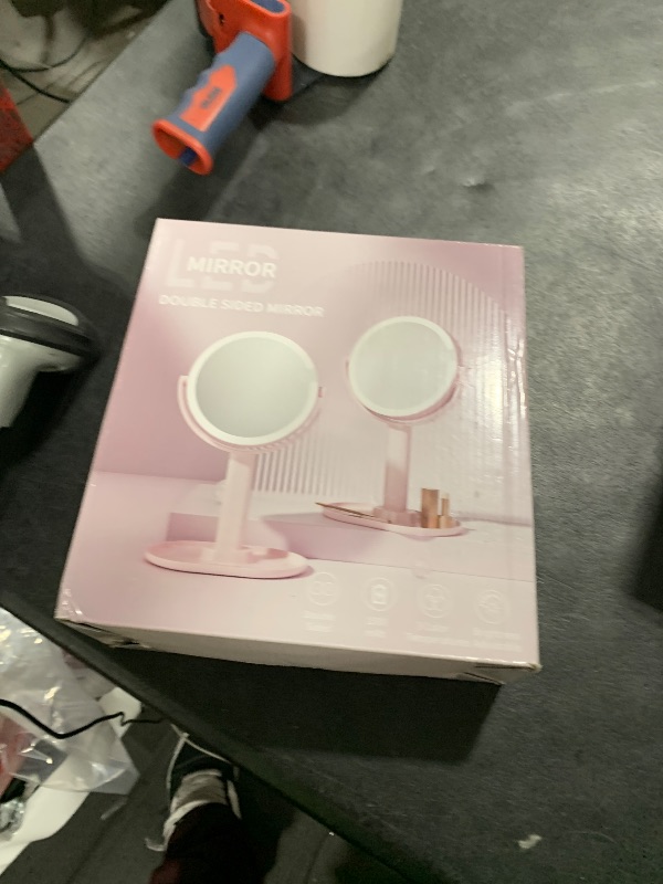Photo 1 of vpu 15X Magnifying Makeup Mirror with Lights, Double Sided 360° Rotation Vanity Desk Mirror with Magnification Rechargeable 3 Color Lights and Adjustable Brightness Stand for Dressing Table,Bedroom