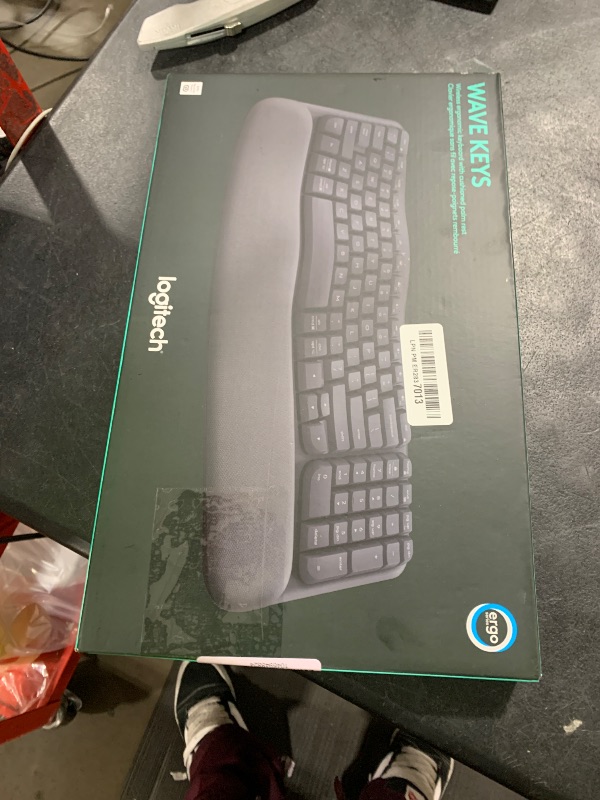 Photo 1 of Logitech Wave Keys Wireless Ergonomic Keyboard with Cushioned Palm Rest, Comfortable Natural Typing, Easy-Switch, Bluetooth, Logi Bolt Receiver, for Multi-OS, Windows/Mac - Graphite