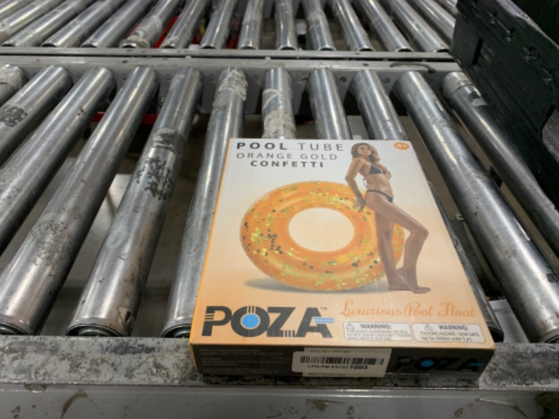 Photo 1 of POZA Inflatable Pool Float Tube - Premium Sparkly Confetti Pool Float, Inflatable Tube Ring Pool Float for Kids, Adults, Heavy Duty Pool Ring Party Float for Beach, Lake - 36 Inch, Orange Gold