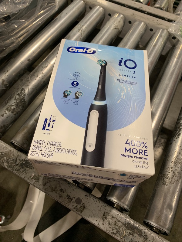 Photo 1 of Oral-B iO Deep Clean Rechargeable Electric Powered Toothbrush, Black with iO Series 3 Limited, 2 Brush Heads and Travel Case - Pressure Sensor to Protect Gums - 3 Cleaning Settings - 2 Minute Timer