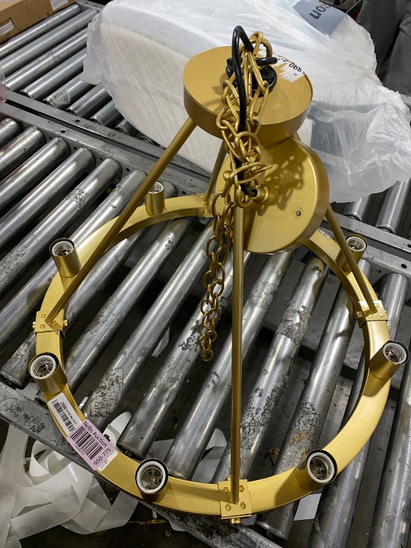 Photo 1 of 9MMML 23.6“ 8 Lights Golden Wagon Wheel Chandelier, Large Luxury Kitchen Island Pendant Light for Living Dining Room Foyer Entryway,Height Adjustable,E26.
