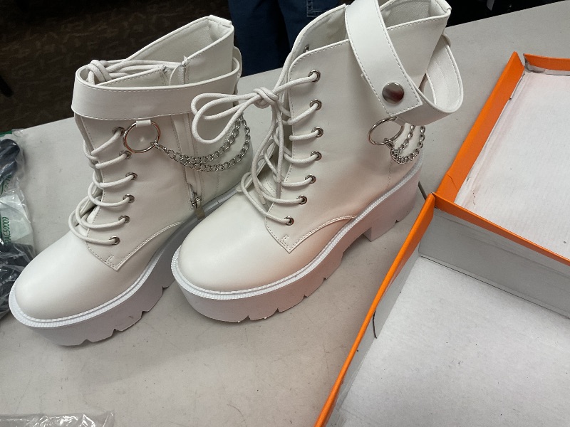 Photo 1 of CYNLLIO Women's Ankle Boots Chain Gothic Platform Boots White Chunky Heel Booties