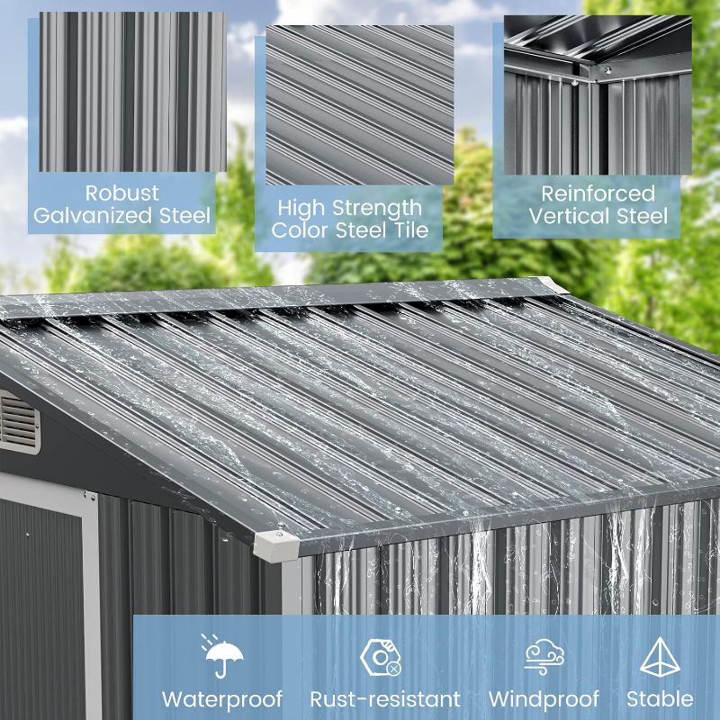 Photo 1 of Goplus 6' x 4' Outdoor Storage Shed, Weather-Resistant Galvanized Metal Tool House w/ 4 Air Vents, Lockable Sliding Doors, Ramp, Gloves, Utility Tool Organizer for Garden, Farm, Yard
