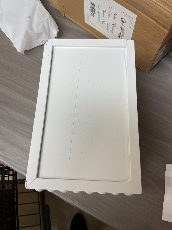 Photo 1 of AuldHome Design Beaded Rectangular Tissue Box Cover (White); Rustic Farmhouse Wood Oblong Tissue Holder