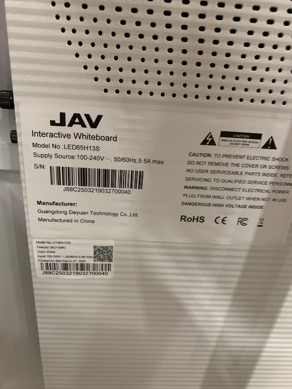Photo 1 of JAV Smart Board with Google EDLA Certified, 65 inch Interactive Whiteboard - 4K UHD 16+256GB Digital Smart Whiteboard Touch Screen with 48MP Camera for Classroom Office (Wall Mount Included)