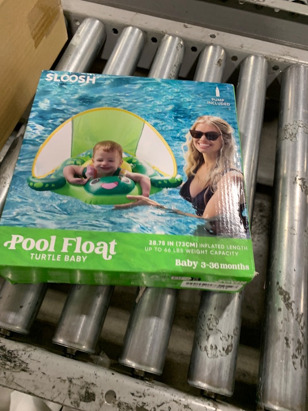 Photo 1 of Sloosh Baby Swimming Floats with Removable Sun Canopy, Inflatable Baby Pool Float, Sea Turtle Design Infant Swim Float Ring Swimming Pool Accessories for Age 6-36 Months?L?