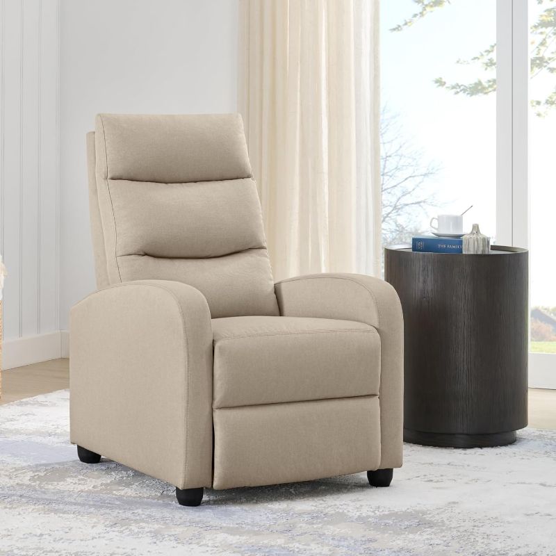 Photo 1 of Recliner Chair for Adults Push Back Armchair Home Theater Seating with Lumbar Support Single Sofa for Living Room,Beige(Fabric)