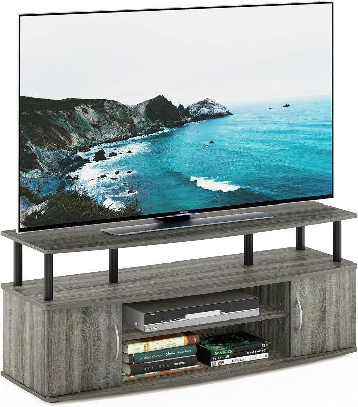 Photo 1 of Furinno JAYA Large Entertainment Stand for TV Up to 55 Inch, French Oak Grey/Black