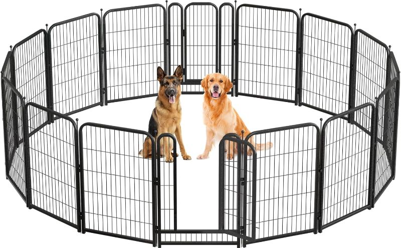 Photo 1 of Metal Dog Playpen, 40 Inch Height 16 Panels, Large Dog Fence for Large/Medium/Small Dogs Indoor & Outdoor Bliss, Perfect Dog Pen for Camping, Yard, and RV | Black-Silver