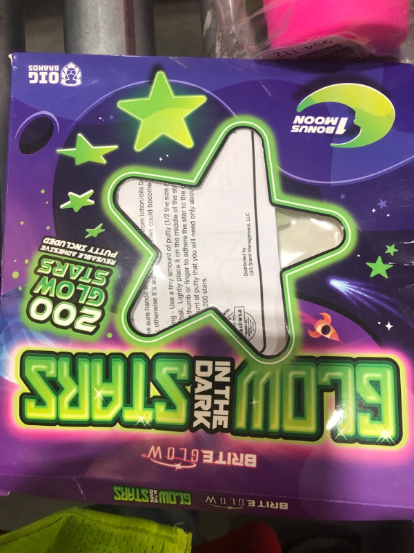 Photo 1 of Glow in The Dark Stars Sticker for Ceiling 200PK Easter Basket Stuffers for Kids - Star Brite High Plastic Glow Stars with Moon & Putty Ages 4-12 for Bedroom Space Night Light Room Non-Toxic