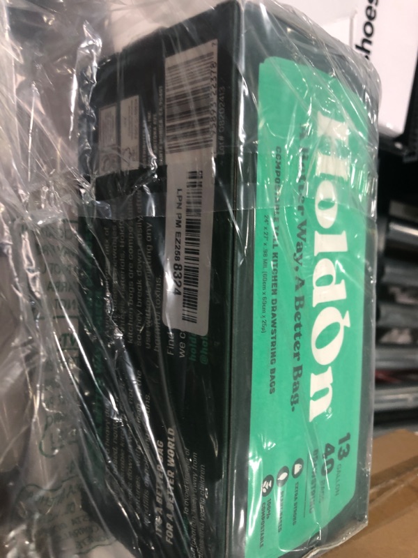 Photo 1 of HoldOn 13-Gallon Trash Bags – Plant-based Tall Kitchen Trash Bags with Drawstring Handles for Tall Trash Bins, Heavy-duty and Compostable Large Trash Bags (40 bags)