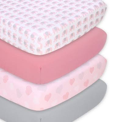 Photo 1 of PINK ...The Peanutshell Baby Crib Sheets 4-Pack for Girl - Soft, Oval & Fitted Baby Girls Crib Sheet, Rectangle, Fitted Covers, Halo Mattress - Pink Elephant 