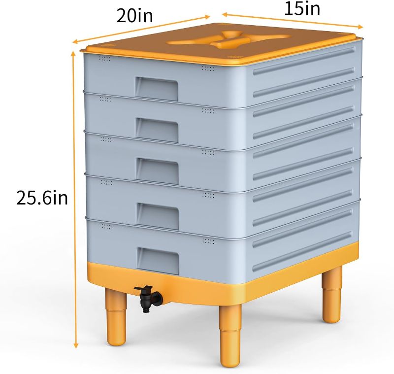 Photo 1 of 5-Tray Worm Composter,100L Worm Compost Bin for Vermicomposting Starter, Indoor & Outdoor Worm Farm Composting Bin, Worm Compost Bin for Recycling Food Waste